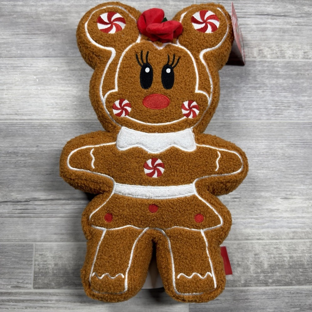 Disney Minnie Mouse Gingerbread Plush Throw Pillow Holiday Christmas NEW‎